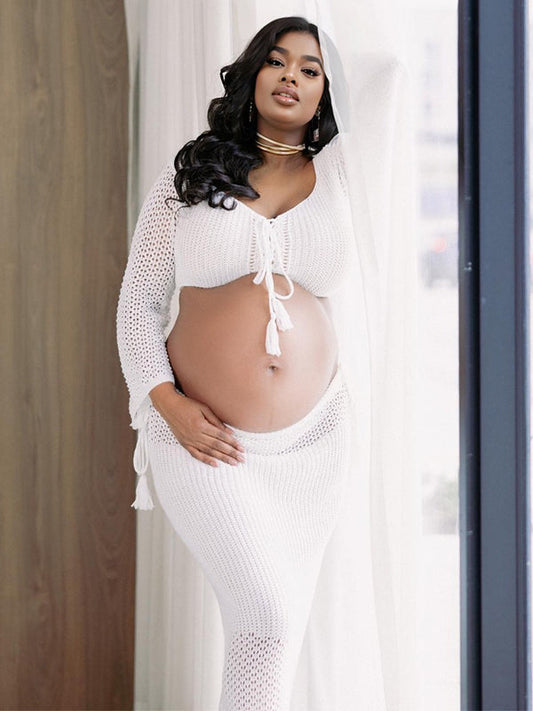 Vestido Maxi De Maternidad 2 En 1 De Punto Transparente  Para Playa Y Sesión De Fotos