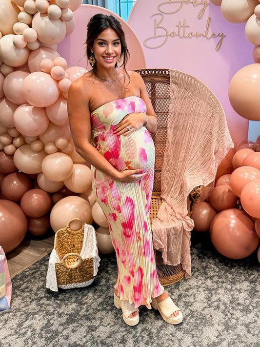 Vestido Premamá con Plisado, Bandeau y Diseño Teñido para Baby Shower