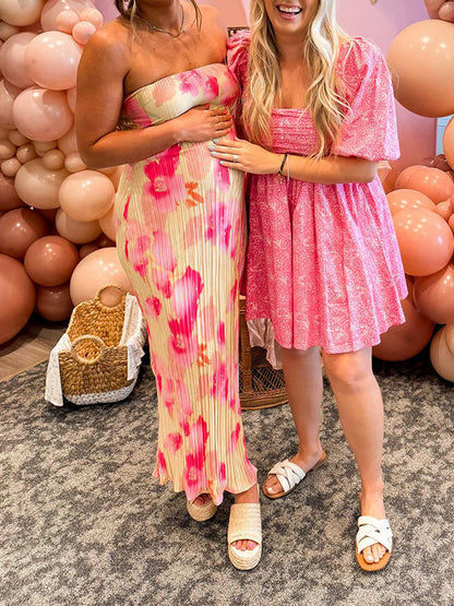 Vestido Premamá con Plisado, Bandeau y Diseño Teñido para Baby Shower