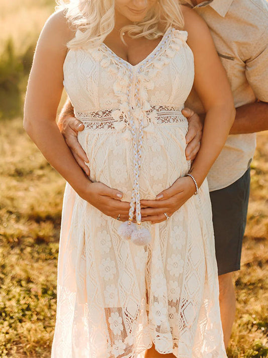 Vestido Premamá de Encaje Bohemia con Tirantes y Cuello En V