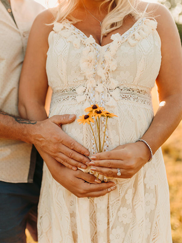 Vestido Premamá de Encaje Bohemia con Tirantes y Cuello En V