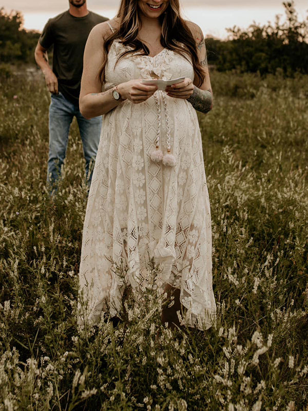 Vestido Premamá de Encaje Bohemia con Tirantes y Cuello En V