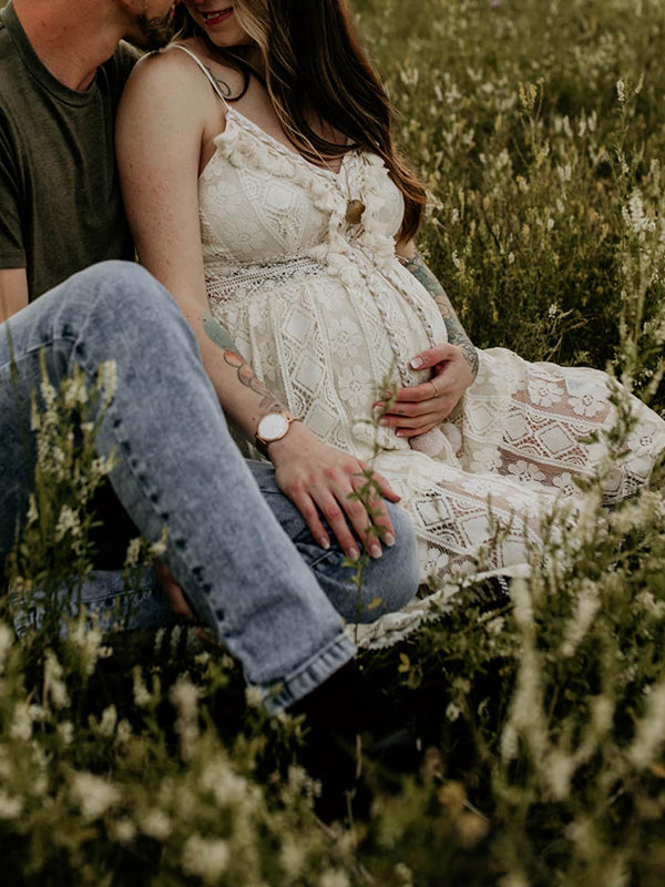 Vestido Premamá de Encaje Bohemia con Tirantes y Cuello En V