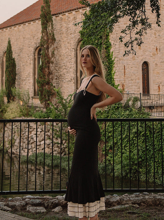 Vestido Largo Elegante De Maternidad Para Sesión De Fotos Con Volantes