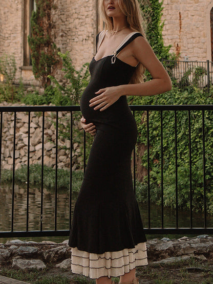 Vestido Largo Elegante De Maternidad Para Sesión De Fotos Con Volantes