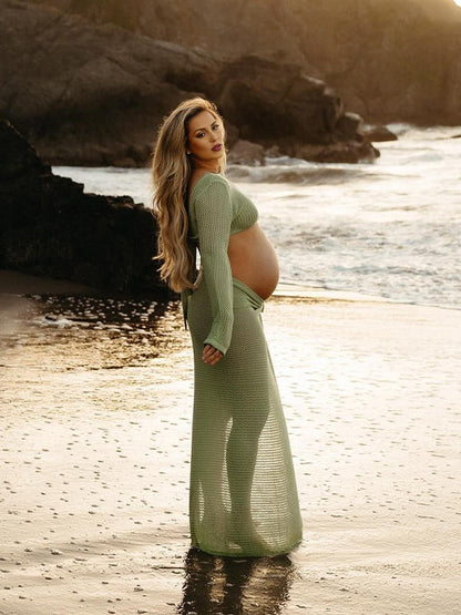 Vestido Largo Con Conjunto De Dos Piezas Para Playa Y Fotografía De Maternidad