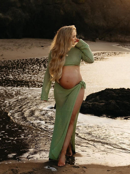 Vestido Largo Con Conjunto De Dos Piezas Para Playa Y Fotografía De Maternidad