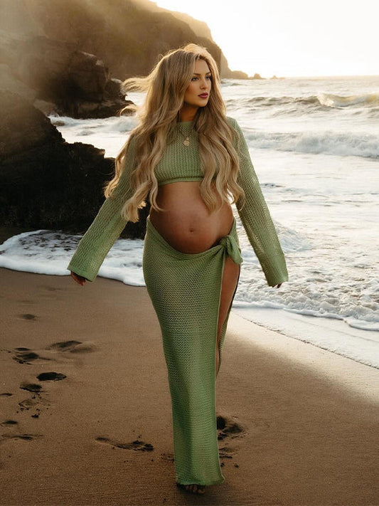 Vestido Largo Con Conjunto De Dos Piezas Para Playa Y Fotografía De Maternidad