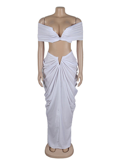 Vestido Maxi Maternidad con 2 en 1 con , Hombros Descubiertos y Fruncido para Fotos