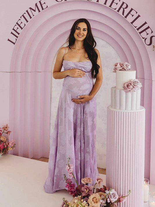 Violet Tirantes Sin Espalda Espalda Anudada Big Swing Cordón Para Baby Shower Maternidad Vestido Largo