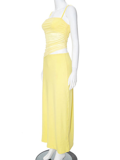 Amarillo 2-in-1 Sheer Sirena Ajustados Vacaciones Para Baby Shower Maternidad Vestido Largo