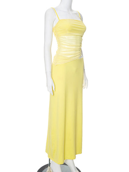 Amarillo 2-in-1 Sheer Sirena Ajustados Vacaciones Para Baby Shower Maternidad Vestido Largo