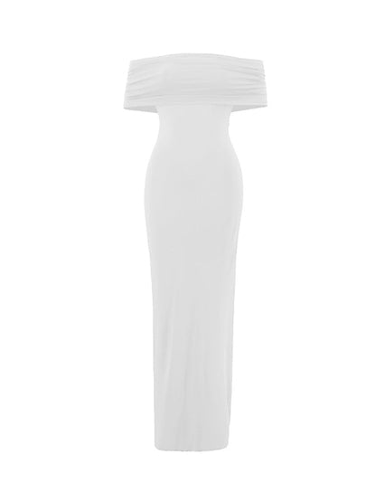 Blanco Acanalado Sin Hombros Sin Espalda Ajustado Elegante Vestido De Cóctel Vestidos Largo Para Baby Shower