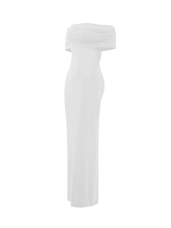 Blanco Acanalado Sin Hombros Sin Espalda Ajustado Elegante Vestido De Cóctel Vestidos Largo Para Baby Shower
