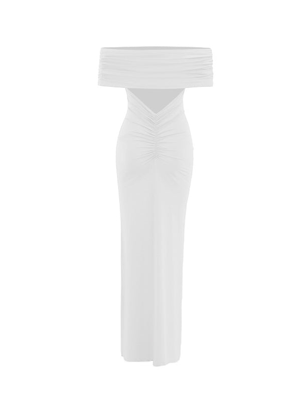 Blanco Acanalado Sin Hombros Sin Espalda Ajustado Elegante Vestido De Cóctel Vestidos Largo Para Baby Shower