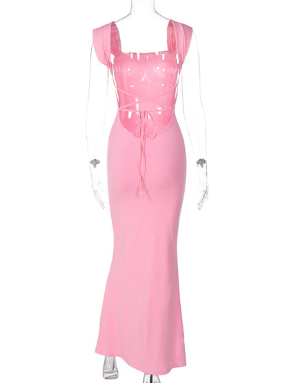 Vestido Largo De Maternidad Elegante Con Tirantes Finos Y Espalda Descubierta Para Baby Shower