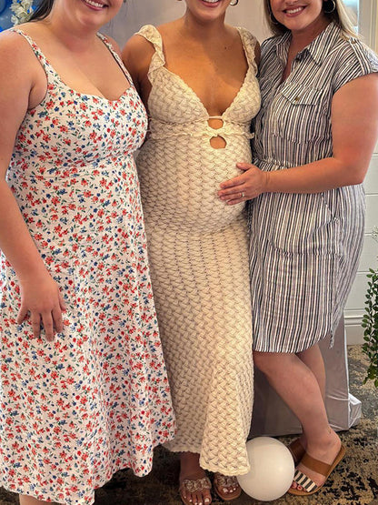 Vestido de Cóctel con Recortes, Volante y Espalda Anudada Elegante para Baby Shower y Maternidad