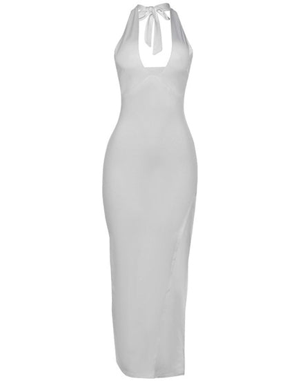 Vestido De Maternidad Escote Profundo Y Abertura Lateral Cuello Halter Para Fotos