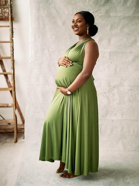 Vestido Maxi Maternidad  con Tirantes y Espalda Descubierta para Fotos