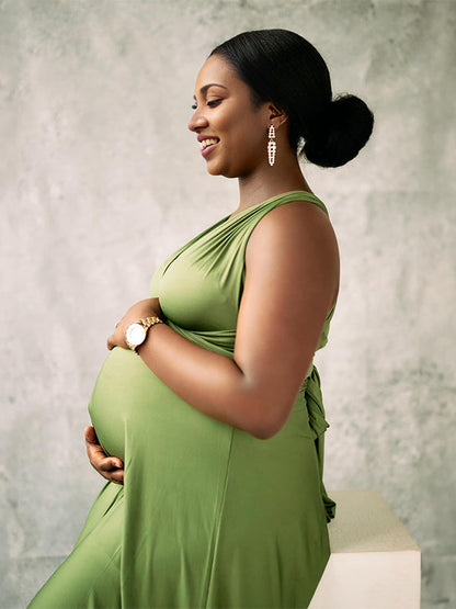 Vestido Maxi Maternidad  con Tirantes y Espalda Descubierta para Fotos