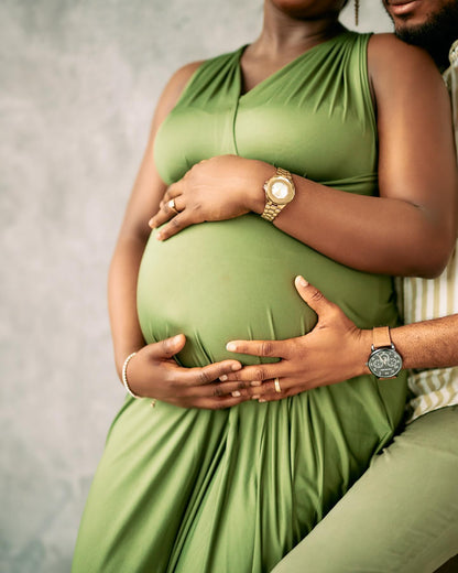 Vestido Maxi Maternidad  con Tirantes y Espalda Descubierta para Fotos