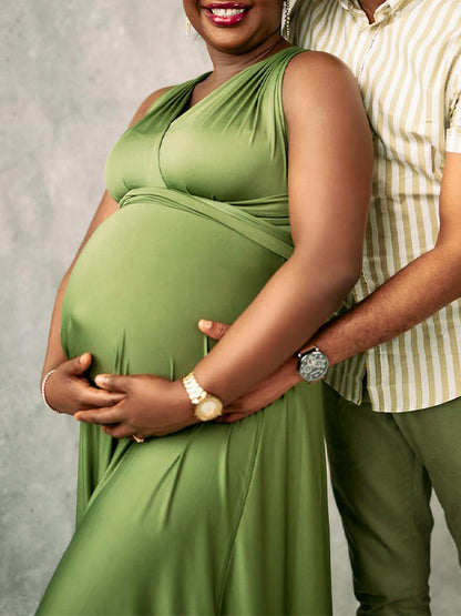 Vestido Maxi Maternidad  con Tirantes y Espalda Descubierta para Fotos