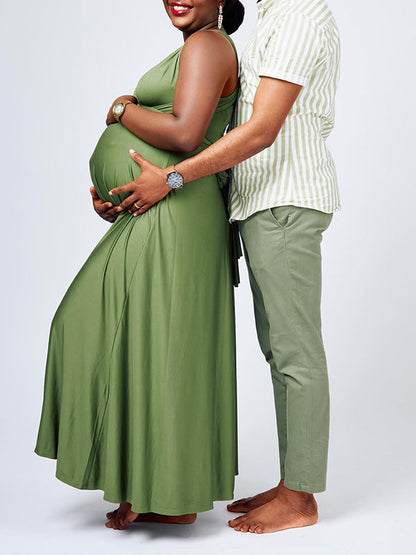 Vestido Maxi Maternidad  con Tirantes y Espalda Descubierta para Fotos