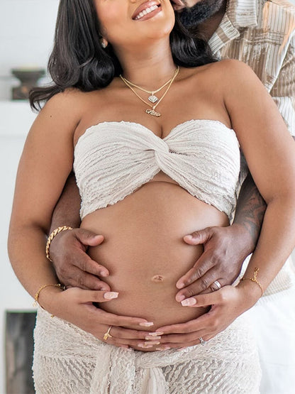 Vestido De Bandeau Con Cruz En El Pecho Y Encaje, Top Drapeado 2 En 1 Para Fotos De Maternidad