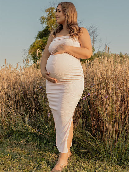 Vestido Maxi Maternidad De Bandeau Y Abertura Para Diario Y Baby Shower