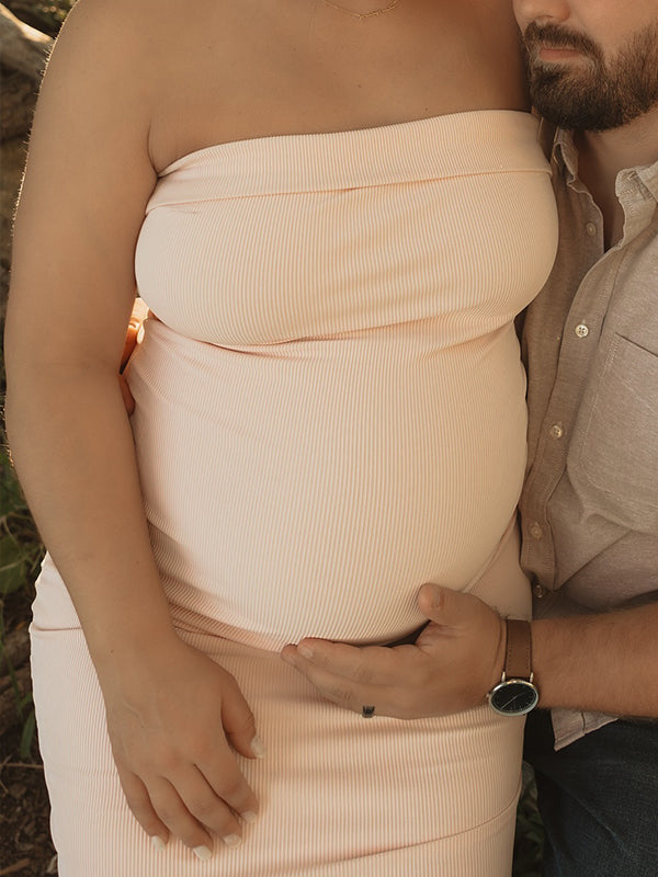 Vestido Maxi Maternidad De Bandeau Y Abertura Para Diario Y Baby Shower