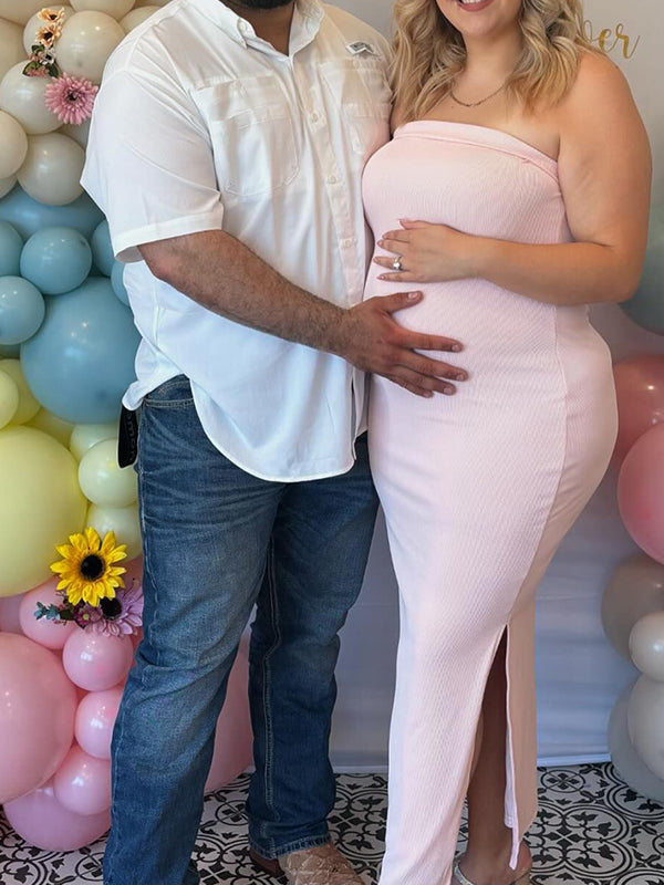 Vestido Maxi Maternidad De Bandeau Y Abertura Para Diario Y Baby Shower