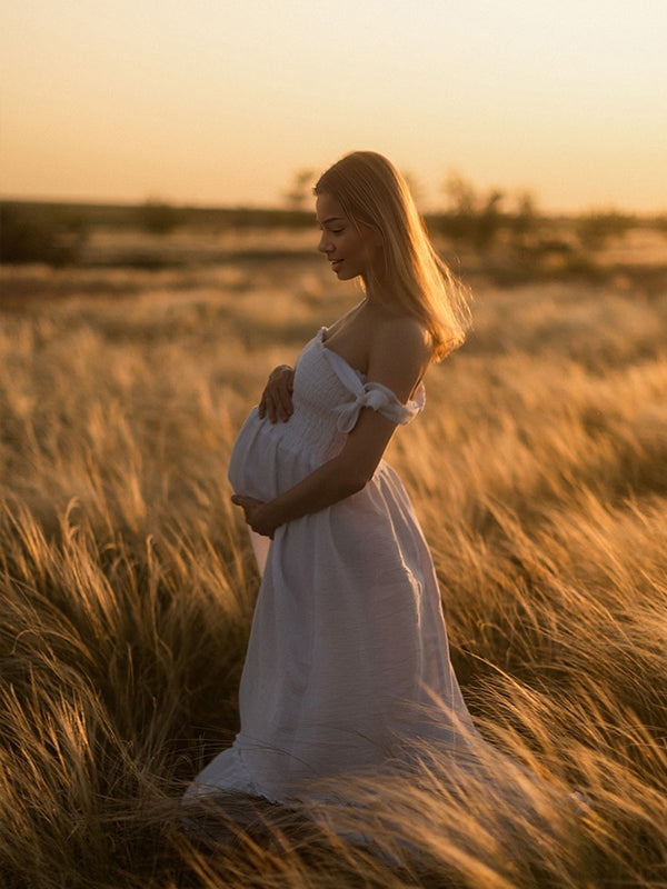 Vestido Maxi Maternidad Boho Con Tirantes Y Volantes Falbala Para Foto