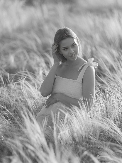 Vestido Maxi Maternidad Boho Con Tirantes Y Volantes Falbala Para Foto
