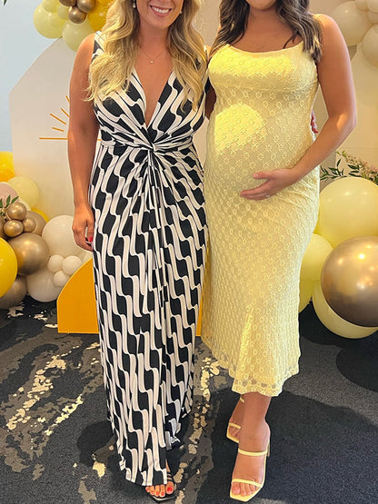 Vestido Largo De  Maternidad Ajustadocon Encajepara Baby Shower