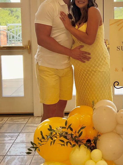 Vestido Largo De  Maternidad Ajustadocon Encajepara Baby Shower