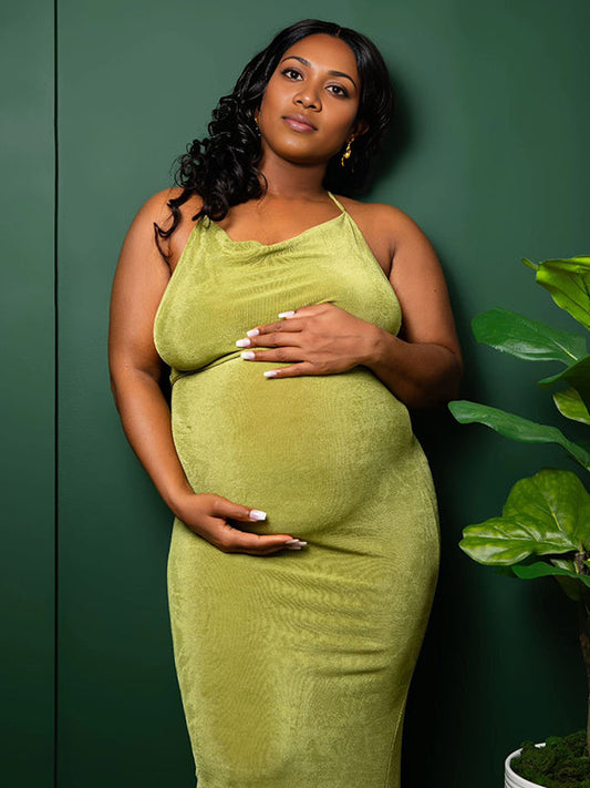 Vestido Maxi Maternidad Con Espalda Descubierta Y Lazo Para Fotos