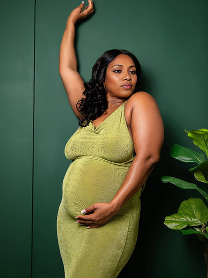 Vestido Maxi Maternidad Con Espalda Descubierta Y Lazo Para Fotos