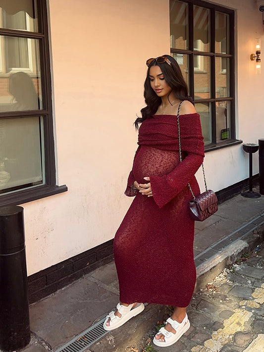 Vestido de Maternidad con Manga Acampanada, Ajustado y Elegante para Baby Shower