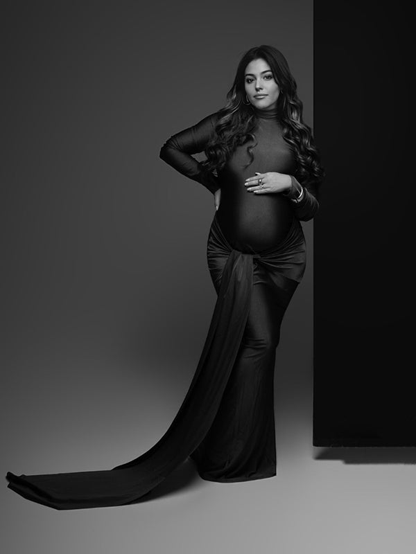 Color Sólido Cinturón Empalme Acanalado Drapeado Sirena Vestidos De Foto De Maternidad