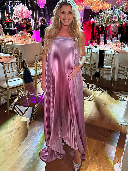 Vestido Largo De Maternidad Bandeau Plisado Con Sin Tirantes Para Baby Shower