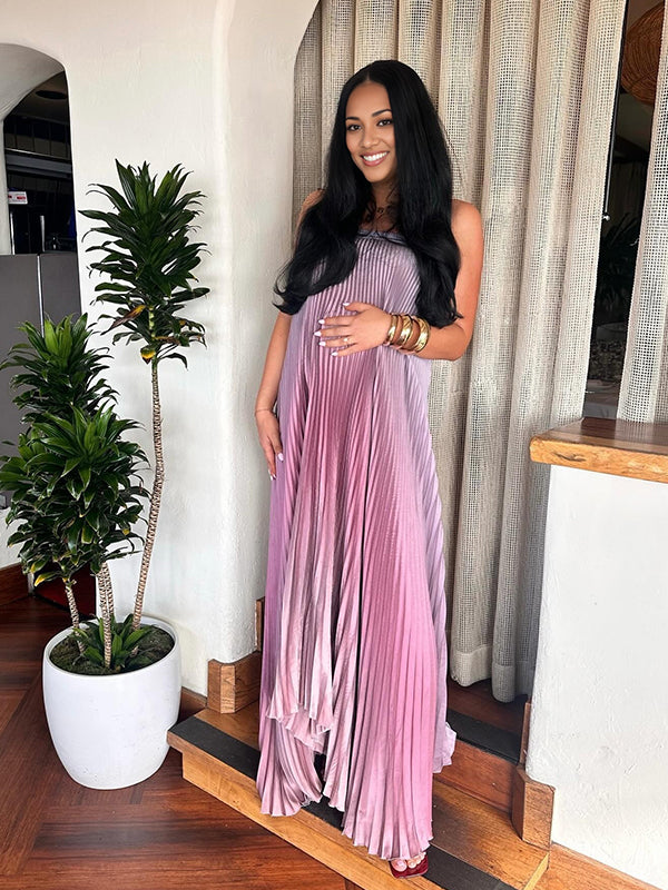 Vestido Largo De Maternidad Bandeau Plisado Con Sin Tirantes Para Baby Shower