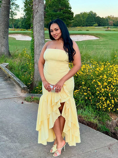 Vestido Maxi de Maternidad con Volantes Abertura Ajustado para Cóctel