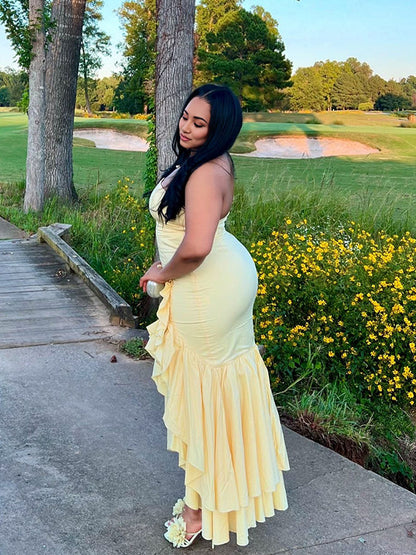 Vestido Maxi de Maternidad con Volantes Abertura Ajustado para Cóctel