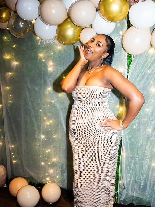 Vestido Maxi Maternidad con Bandeau y Abertura Lateral para Fiesta y Baby Shower