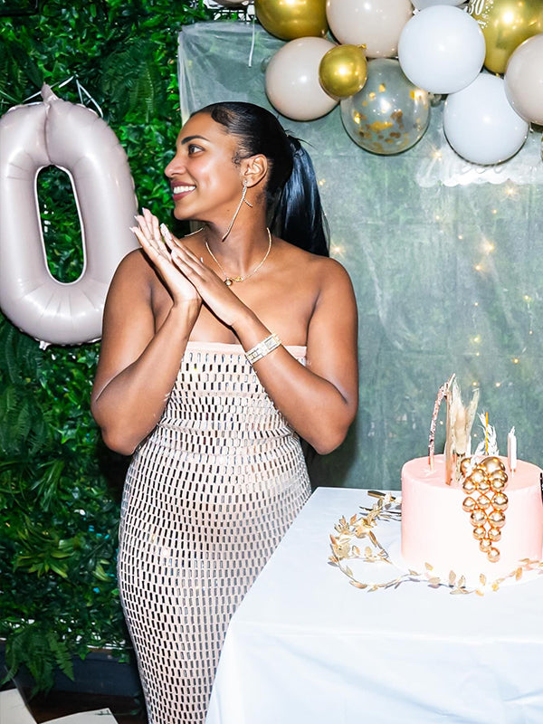 Vestido Maxi Maternidad con Bandeau y Abertura Lateral para Fiesta y Baby Shower