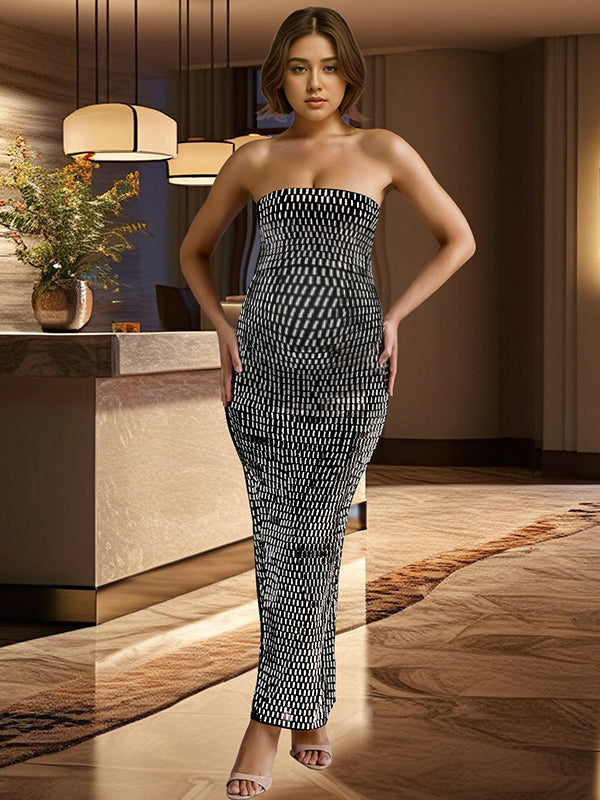 Vestido Maxi Maternidad con Bandeau y Abertura Lateral para Fiesta y Baby Shower