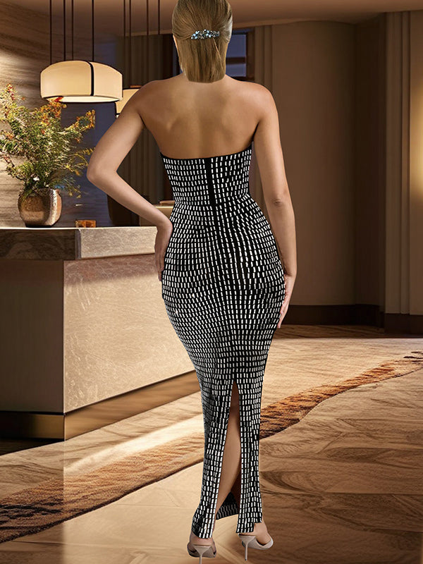 Vestido Maxi Maternidad con Bandeau y Abertura Lateral para Fiesta y Baby Shower