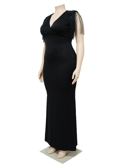 Vestido Maxi Maternidad con Borlas Flecos Cruzado Pecho Cóctel Fiesta Fotos