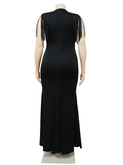 Vestido Maxi Maternidad con Borlas Flecos Cruzado Pecho Cóctel Fiesta Fotos