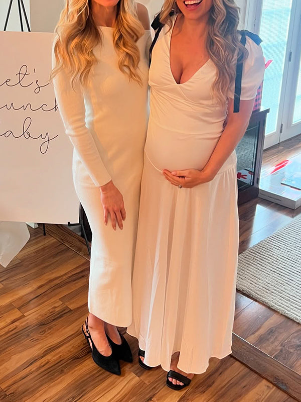 Vestido Maxi de Maternidad Elegante con Lazo en el Hombro para Baby Showers